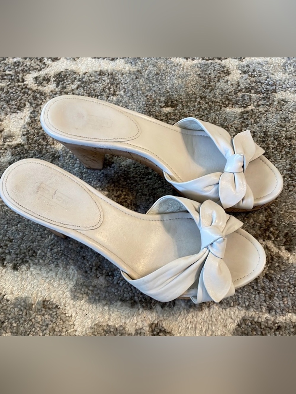 Coach Leather Knot Slide Heels in Cream - Women's Open-Toe Sandals Y2K